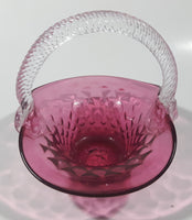 Vintage Rossie Clear Braided Handle Pink Cranberry Embossed Berries 6" Art Glass Basket Shaped Candy Dish