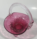 Vintage Rossie Clear Braided Handle Pink Cranberry Embossed Berries 6" Art Glass Basket Shaped Candy Dish