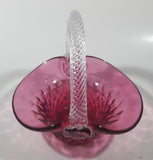 Vintage Rossie Clear Braided Handle Pink Cranberry Embossed Berries 6" Art Glass Basket Shaped Candy Dish