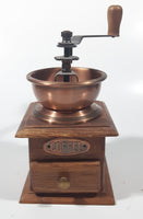 Vintage Style Wood and Copper Toned Metal Coffee Grinder Mill 7 1/2" Tall