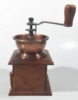 Vintage Style Wood and Copper Toned Metal Coffee Grinder Mill 7 1/2" Tall