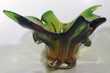 Vintage 1960s Chalet Green and Amber Orange Brown 11 3/4" Art Glass Dish