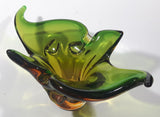 Vintage 1960s Chalet Green and Amber Orange Brown 11 3/4" Art Glass Dish