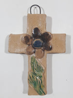 Hecho En Oaxaca Mexico Hand Made Clay Pottery Christian Cross Crucifix 3 1/8" Tall Wall Hanging