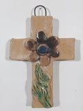 Hecho En Oaxaca Mexico Hand Made Clay Pottery Christian Cross Crucifix 3 1/8" Tall Wall Hanging