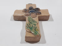 Hecho En Oaxaca Mexico Hand Made Clay Pottery Christian Cross Crucifix 3 1/8" Tall Wall Hanging