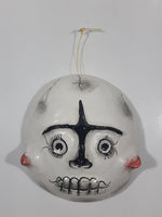 Mexican Folk Art Day Of The Dead Mask White Hand Painted 5" x 5 1/2" Coconut Shell Wall Hanging