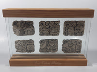 Very Rare Los Cabos Mexico Set of 6 Museum Reproduction Mayan Glipho Glypho 8 3/4" Wide Wood and Glass Display