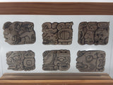 Very Rare Los Cabos Mexico Set of 6 Museum Reproduction Mayan Glipho Glypho 8 3/4" Wide Wood and Glass Display