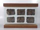 Very Rare Los Cabos Mexico Set of 6 Museum Reproduction Mayan Glipho Glypho 8 3/4" Wide Wood and Glass Display