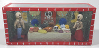 Mexican Folk Art Day of The Dead Skeleton Man and Woman Dining Room Food Table with Nude Poster On Wall 7 3/4" Wide Red Painted Diorama