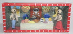 Mexican Folk Art Day of The Dead Skeleton Man and Woman Dining Room Food Table with Nude Poster On Wall 7 3/4" Wide Red Painted Diorama