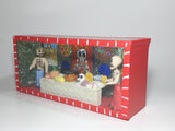 Mexican Folk Art Day of The Dead Skeleton Man and Woman Dining Room Food Table with Nude Poster On Wall 7 3/4" Wide Red Painted Diorama