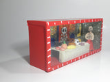 Mexican Folk Art Day of The Dead Skeleton Man and Woman Dining Room Food Table with Nude Poster On Wall 7 3/4" Wide Red Painted Diorama