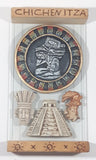 Very Rare Mexico Chichen Itza Mayan Calendar Temple and Masks 10 1/2" Wide Wood and Glass Display