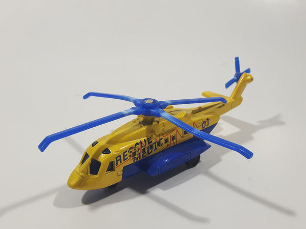 2011 Matchbox Sky Busters Sikorsky S-92 Helicopter Air Ambulance Rescue Medic Yellow and Blue Die Cast Toy Aircraft Vehicle