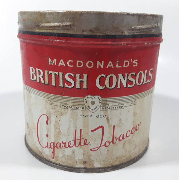 Vintage W.C. Macdonald's British Consols Cigarette Tobacco Red & White Tin Can - No lid