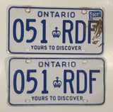 Matching Set of 1993 Ontario Yours To Discover White with Blue Letters Vehicle License Plate 051 RDF