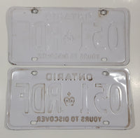 Matching Set of 1993 Ontario Yours To Discover White with Blue Letters Vehicle License Plate 051 RDF