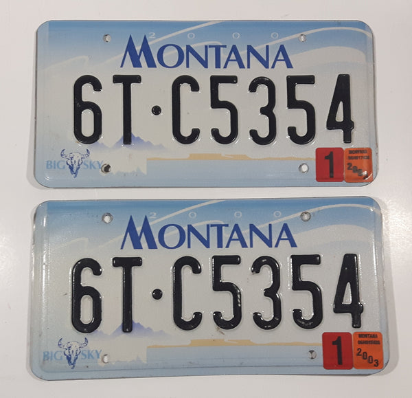 Matching Set of 2000 Montana Big Sky Light Blue and White with Blue Letters Vehicle License Plate with 2003 Tags 6T C5354