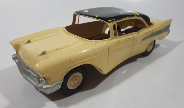 Vintage 1950s Dealer Promo Car 1957 Chevy Bel Air Yellow and Black 8" Long Plastic and Metal Toy Friction Vehicle