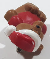 Brown Teddy Bear Wearing Santa Claus Hat 3/4" x 1 1/4" Resin Christmas Brooch Pin