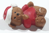 Brown Teddy Bear Wearing Santa Claus Hat 3/4" x 1 1/4" Resin Christmas Brooch Pin