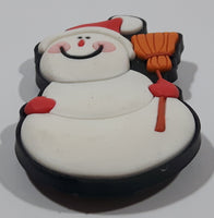 Snowman with Broom and Santa Claus Hat 1 1/2" x 2 1/4" Thick Rubber Fridge Magnet