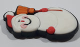 Snowman with Broom and Santa Claus Hat 1 1/2" x 2 1/4" Thick Rubber Fridge Magnet