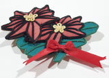 Red Poinsettia Flower 3 1/4" x 4" Embroidered Fabric Fridge Magnet