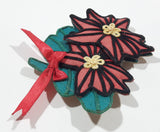 Red Poinsettia Flower 3 1/4" x 4" Embroidered Fabric Fridge Magnet