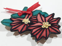 Red Poinsettia Flower 3 1/4" x 4" Embroidered Fabric Fridge Magnet