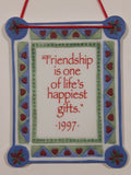 1997 AGC American Greetings "Friendship is one of life's happiest gifts" 2 5/8" x 3 1/4" Ceramic Plaque Hanging Ornament