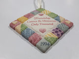 1994 AGC American Greetings "Friendship Cannot Be Measured ~ Only Treasured" Patchwork Quilt 2 3/4" x 2 3/4" Ceramic Plaque Hanging Ornament