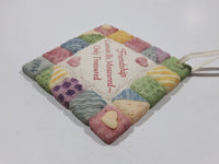 1994 AGC American Greetings "Friendship Cannot Be Measured ~ Only Treasured" Patchwork Quilt 2 3/4" x 2 3/4" Ceramic Plaque Hanging Ornament