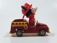 Vintage Tomy Walt Disney Production No. PD-2 Mickey Mouse Fireman Red and Yellow Plastic and Die Cast Metal Toy Car Fire Truck Firefighting Vehicle