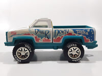 Vintage 1980s Tonka Diver Down Pickup Truck White and Aqua Blue Plastic and Pressed Steel Die Cast Toy Car Vehicle 8" Long