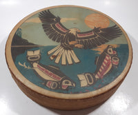 Clarence A. Wells Port Simpson, B.C. Aboriginal Art Eagle and Salmon Deer Hide Rimmed Drum Print