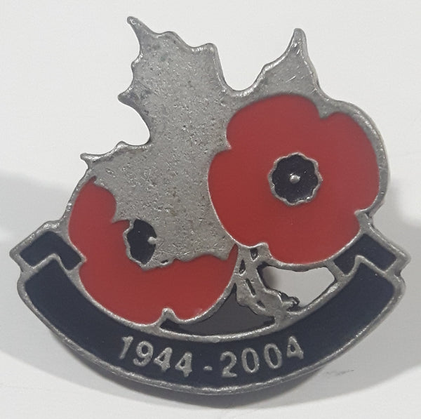 Rare 1944-2004 Remembrance Day Canada Maple Leaf and Poppy Themed 7/8" x 1" Enamel Metal Lapel Pin