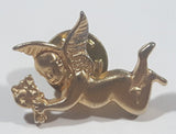 Angel Cherub with Flowers 5/8" x 1" Gold Tone Metal Lapel Pin