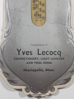 Vintage Yves Lecocq Confectionery, Light Lunches And Pool Room Mariapolis, Man. 5 1/4" x 10 1/2" Fishing Canoe Lake Scene Cardboard Promotional Advertising Thermometer (Missing Thermometer)