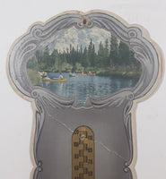 Vintage Yves Lecocq Confectionery, Light Lunches And Pool Room Mariapolis, Man. 5 1/4" x 10 1/2" Fishing Canoe Lake Scene Cardboard Promotional Advertising Thermometer (Missing Thermometer)