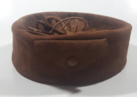 Vintage 1960s Brown Suede Drawstring Wood Bottom Bucket Shaped 7" Purse Hippie Bag