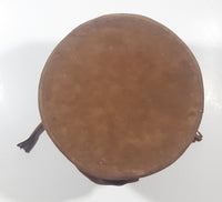 Vintage 1960s Brown Suede Drawstring Wood Bottom Bucket Shaped 7" Purse Hippie Bag