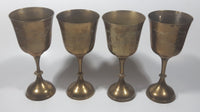 Vintage Engraved Brass Set of 4 Wine Cups and 9" Engraved Brass Serving Tray