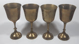 Vintage Engraved Brass Set of 4 Wine Cups and 9" Engraved Brass Serving Tray