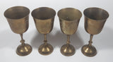 Vintage Engraved Brass Set of 4 Wine Cups and 9" Engraved Brass Serving Tray