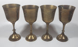 Vintage Engraved Brass Set of 4 Wine Cups and 9" Engraved Brass Serving Tray