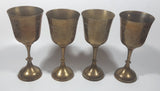 Vintage Engraved Brass Set of 4 Wine Cups and 9" Engraved Brass Serving Tray