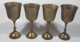 Vintage Engraved Brass Set of 4 Wine Cups and 9" Engraved Brass Serving Tray